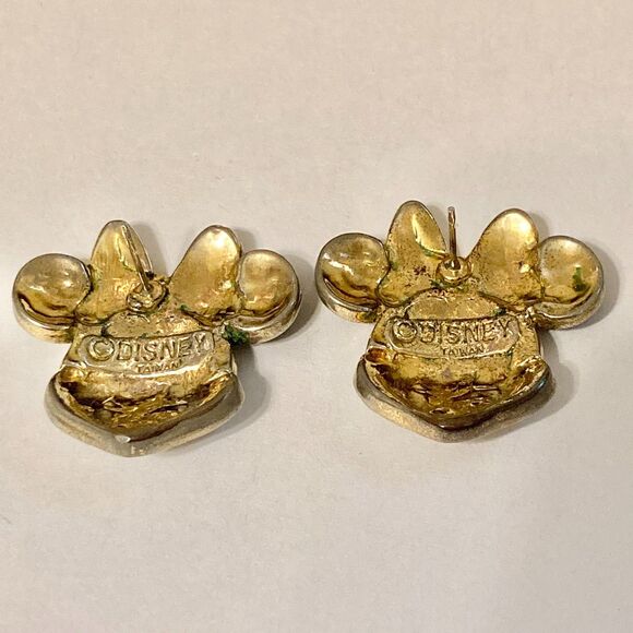 Vintage Disney Minnie Mouse Earrings Post Crystal Rhinestone Enamel Taiwan - Picture 6 of 10